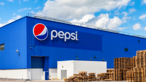Pepsi (PEP) Factory in Samara, Russia. Pepsi logo on a blue warehouse.