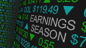 Earnings season on a ticker board.